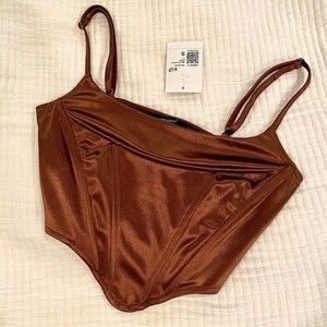 NWT Rust Brown Satin Corset Cami Top